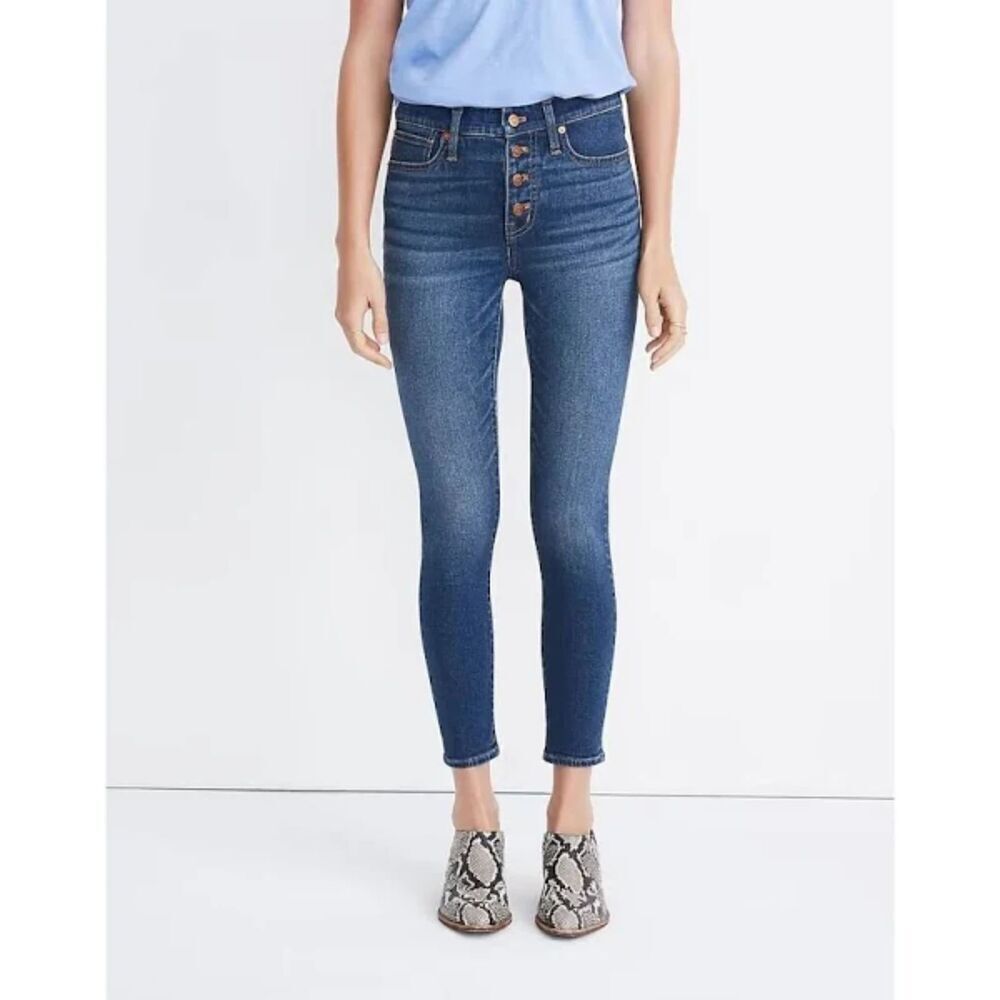 MADEWELL Button Fly 9" Mid Rise Skinny Cropped Stretch Denim Blue Jeans Size 27